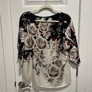 White House Black Market Rose Print Blouse